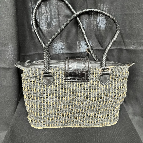 Brighton Black Woven Straw Satchel Shoulder Bag - Picture 2 of 3